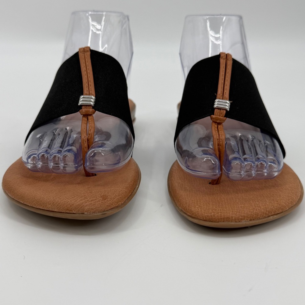 Andre Assous Womens Elastic Band Thong Sandals Black Tan Made in Spain Size 8 - Picture 4 of 8